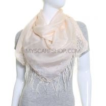 Cream Large Square Silk Scarf with Tassels