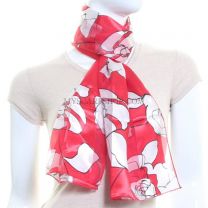 Large Abstract Floral Print Satin Stripe Scarf