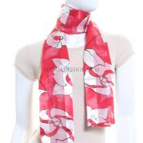 Large Abstract Floral Print Satin Stripe Scarf