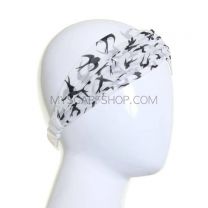 Cream Birds Print Chiffon Turban Headband
