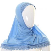 Children's Lace Trim 1 Piece Al Amira Hijab (Blue)