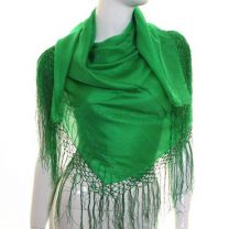 Green Large Square Silk Scarf with Tassels