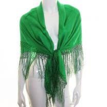 Green Large Square Silk Scarf with Tassels