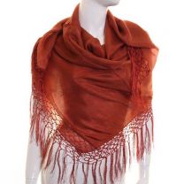 Rust Large Square Silk Scarf with Tassels