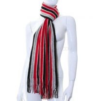 Red and Grey Stripes Knitted Wool Scarf