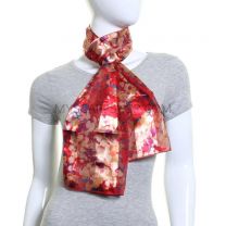 Red Painted Flowers Satin Stripe Scarf