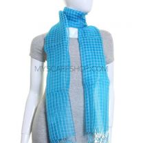 Turquoise Sheer Silk Checked Shawl