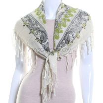 Green Floral Print Square Cotton Scarf